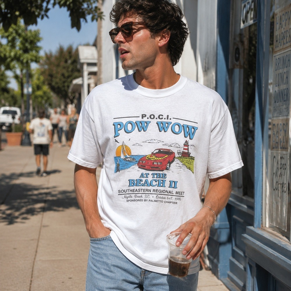 Vintage BEST 95 Pontiac POCI Pow Wow Beach II T-Shirt XL White Single Stitch USA
